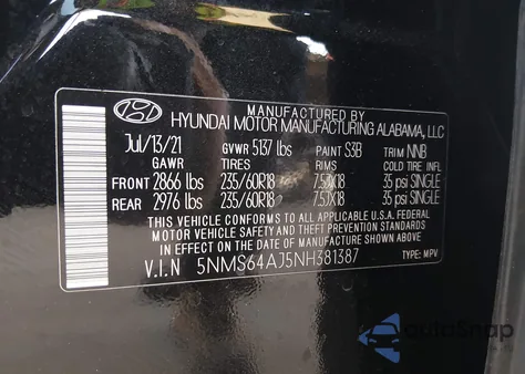 2022 Hyundai Santa Fe Xrt из США, поврежденный, VIN 5NMS64AJ5NH381387